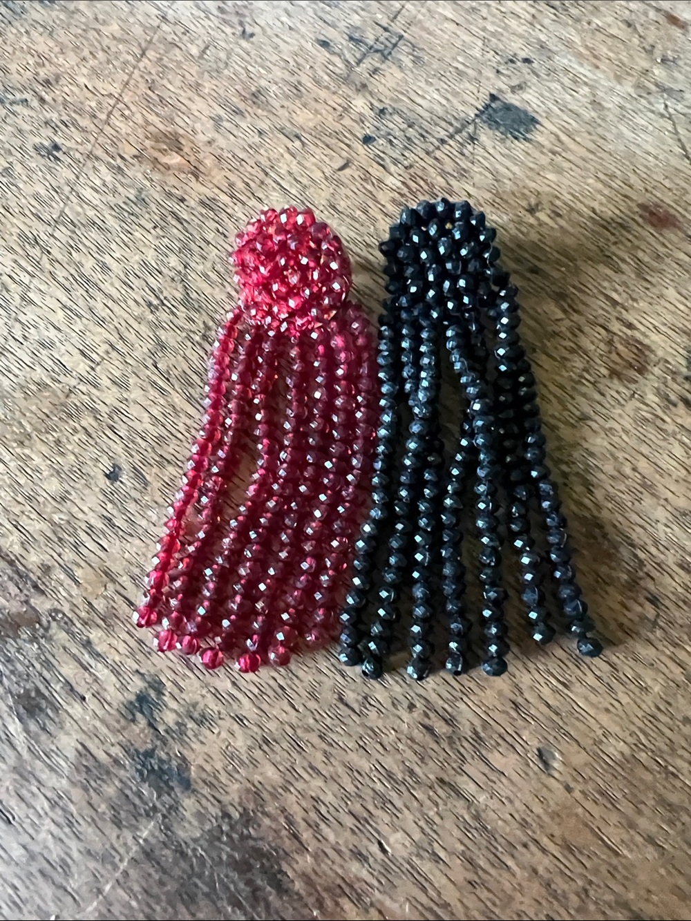 Ellery Beaded Tassel Earrings in Red and Black